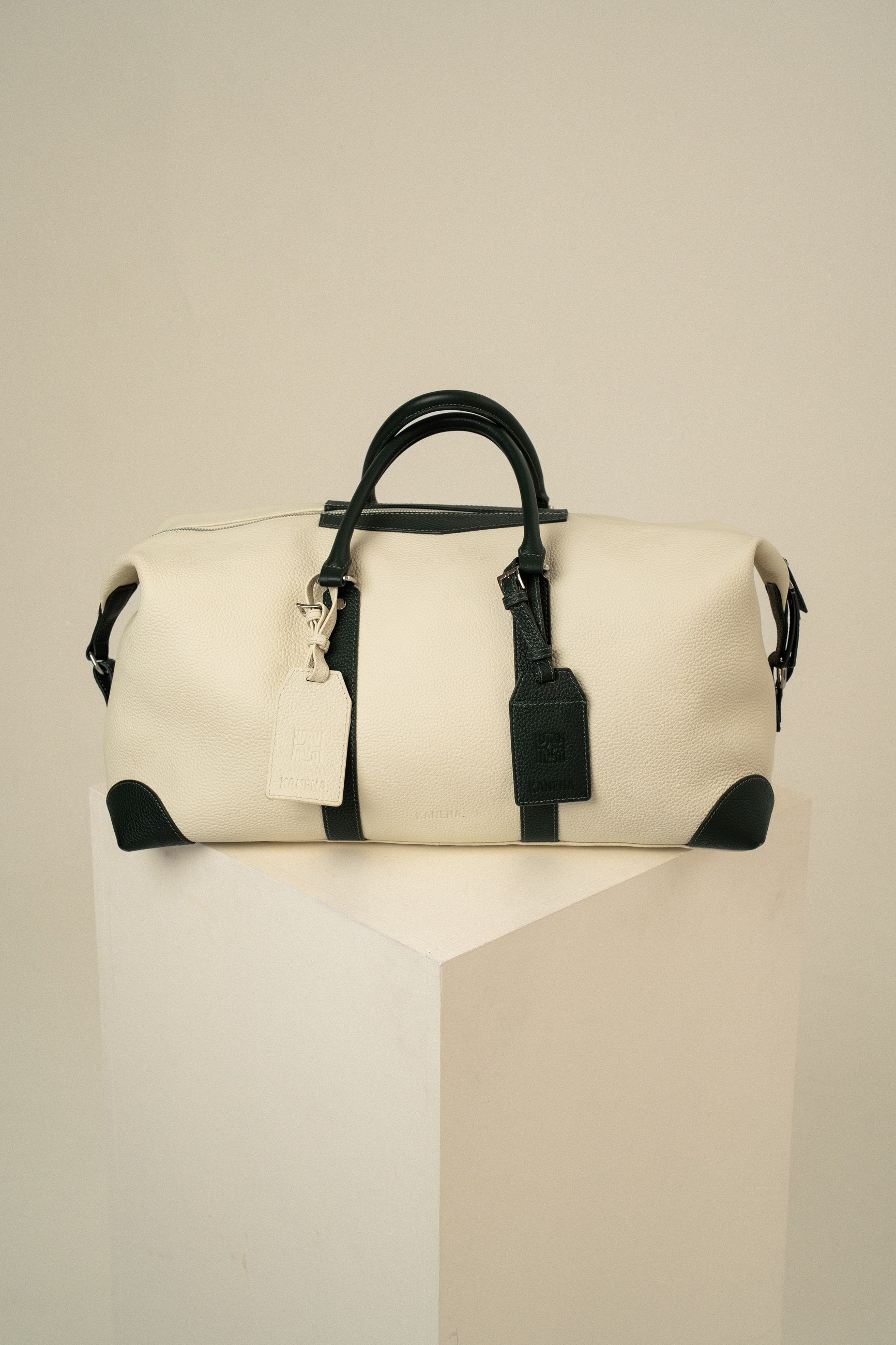 KANEHA 2026 campaign - leather duffle bag White Green 02