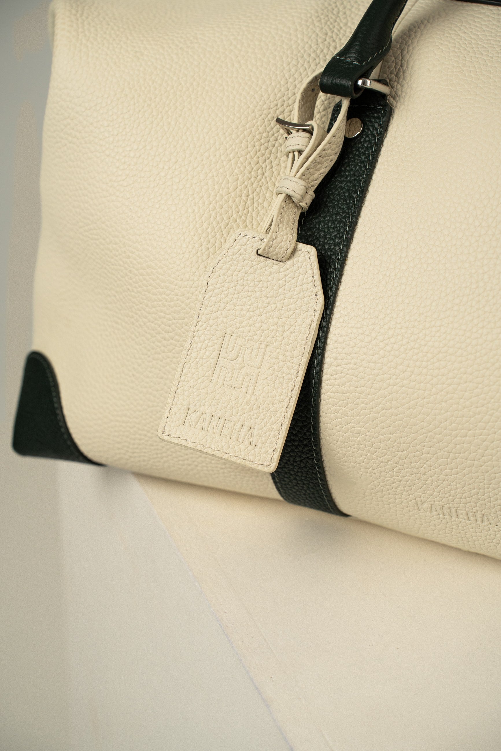 KANEHA 2026 campaign - leather duffle bag White Green 05