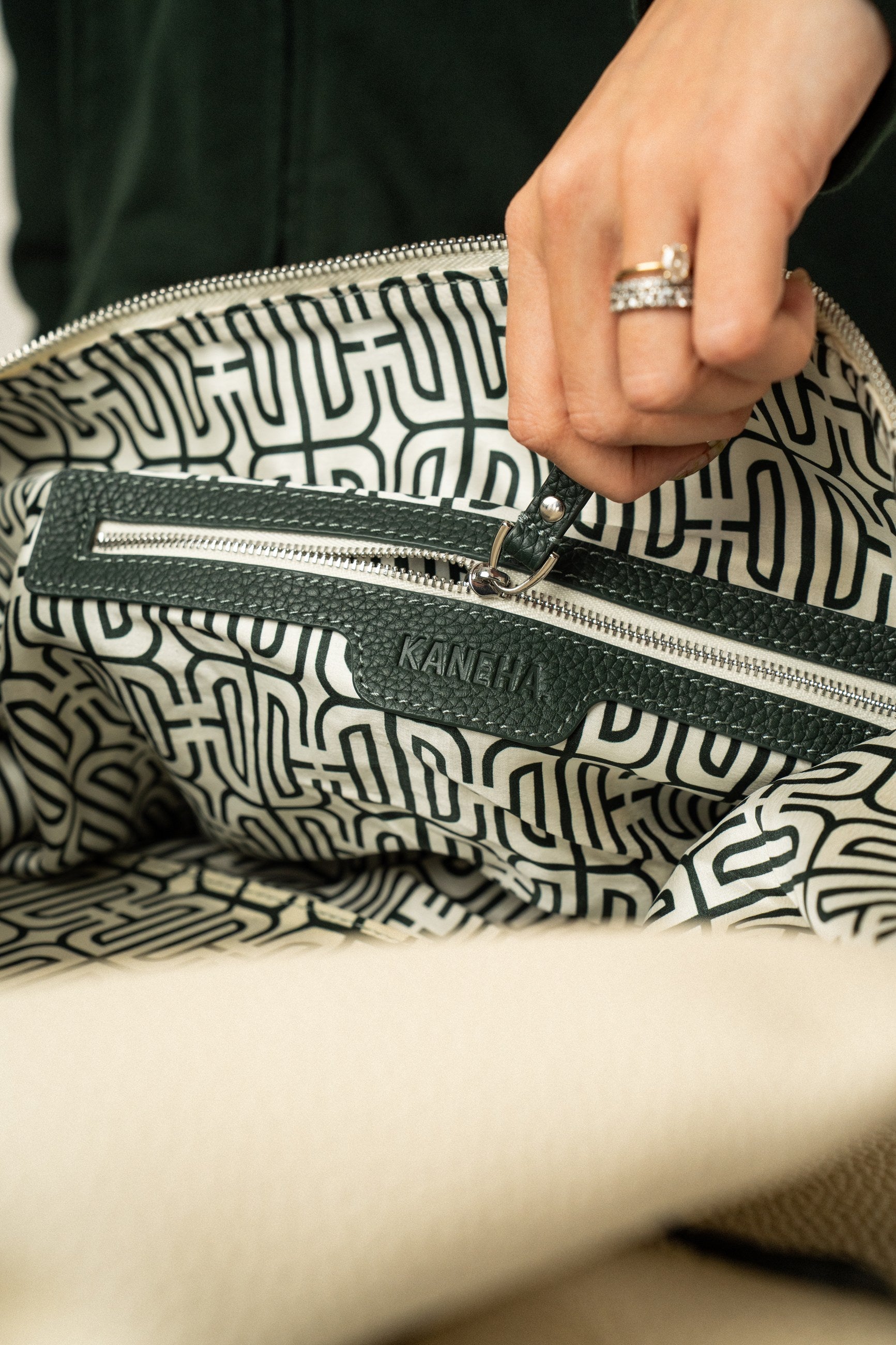 KANEHA 2026 campaign - leather duffle bag White Green 12