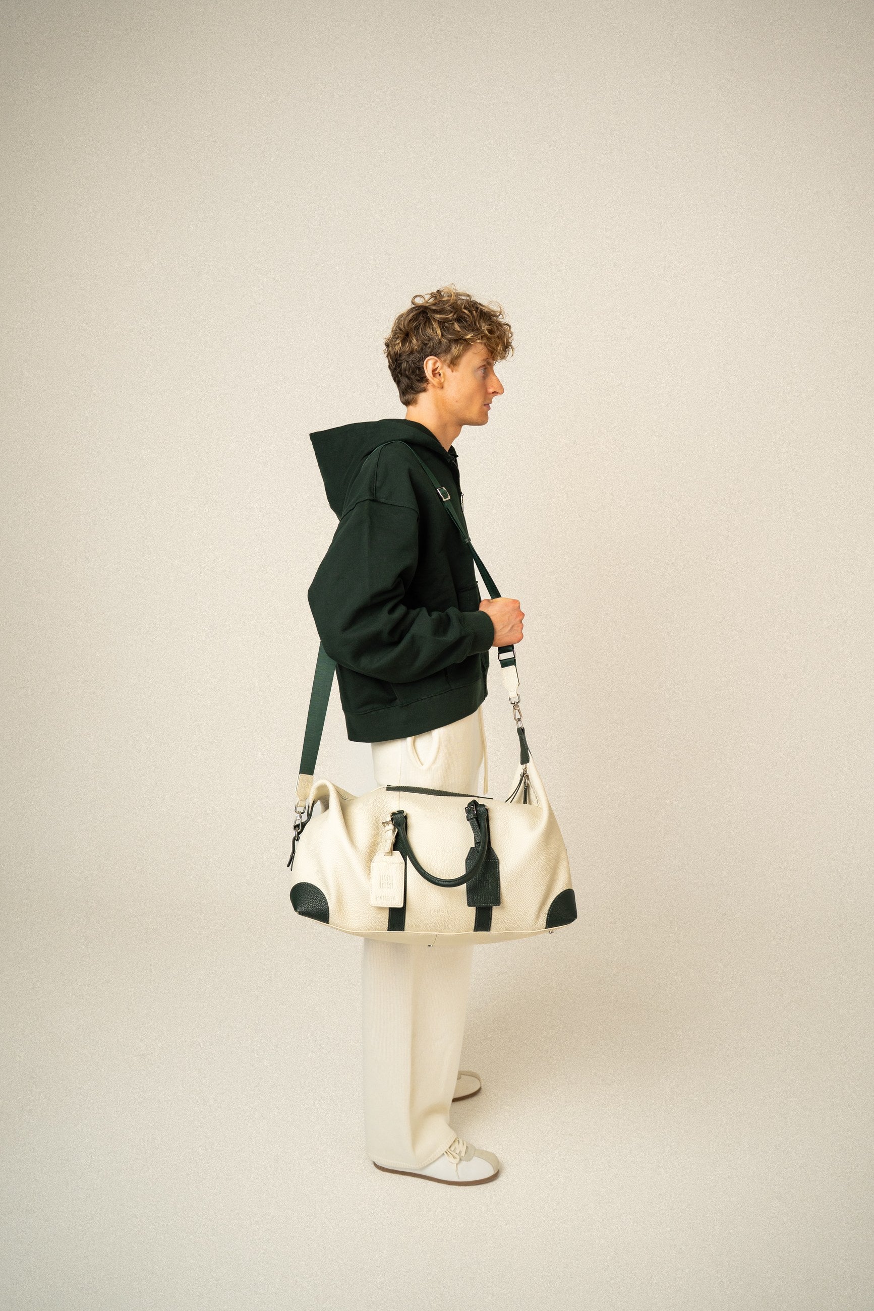 KANEHA 2026 campaign - leather duffle bag White Green 16